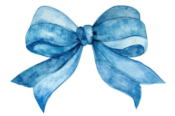 Watercolor blue bow isolated on white background. Birthday, party, events