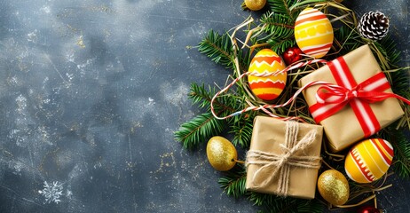 Fototapete - Easter concept and colors. Holiday background with Easter Eggs