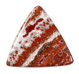Fototapeta Pokój dzieciecy - close up of sample of natural stone from geological collection - triangular cabochon from breccia jasper mineral isolated on white background