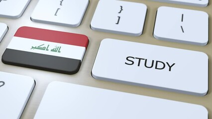 Wall Mural - Iraq Study in Country Concept. Flag and Text 3D Animation