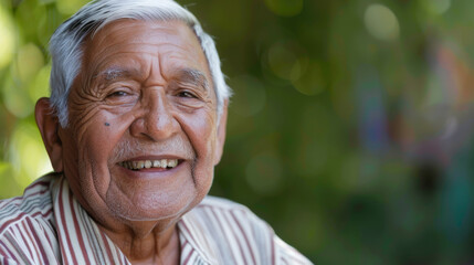 Canvas Print - A joyful elderly man smiles warmly in natural sunlight.