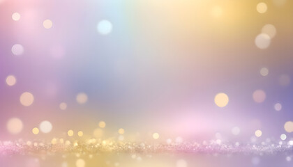abstract blur bokeh banner background. rainbow colors, pastel purple, blue, gold yellow, white silve