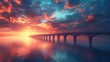 © muji - Bridge spans the horizon as the sunset paints the sky