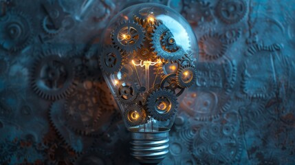 Wall Mural - Innovation: A lightbulb with gears and cogs inside