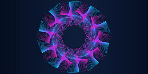 Poster - Abstract circle line pattern spin blue pink light isolated on black background in the concept of music, technology, digital	