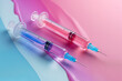 Beauty injection syringes for lip augmentation injection on pastel background. Injections with fillers for lips or wrinkles correction. Hyaluronic acid, Botox, beauty treatment, plastic surgery