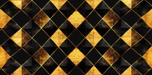 A Geometric Pattern Of Black And Gold Diamond Shapes Against A Black Backdrop