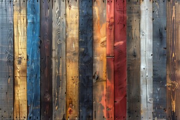  A mix of stained and weathered reclaimed wood planks, featuring a spectrum of earthy hues.
