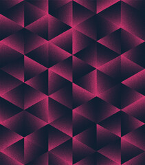 Wall Mural - Triangles and Hexagons Seamless Pattern Trend Vector Noir Purple Abstract Background. Geometric Pink Black Halftone Art Illustration. Endless Graphic Technologic Abstraction Wallpaper Dot Work Texture