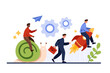 © Flash Vector - Slow and fast strategy for career growth. Business competition for tiny people, employees fly on rocket and ride on snail, boost development of skills with motivation cartoon vector illustration