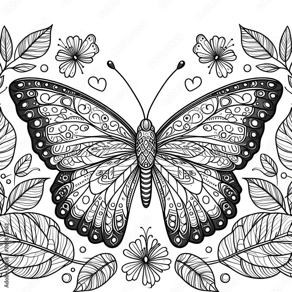 Vector black and white image of a butterfly on white background. Hand ...