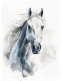 Fototapeta Konie - A detailed painting of a noble white horse with flowing mane and tail