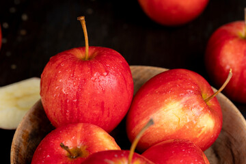 Wall Mural - clean wet red apples , close-up