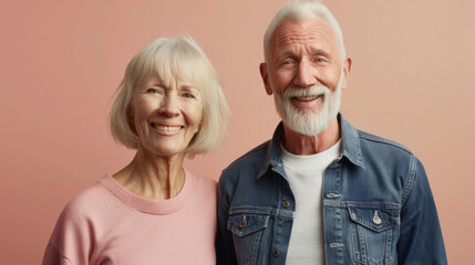 Wall Mural - Two seniors are sharing a joyous moment together.