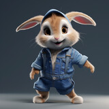 Fototapeta Lawenda - realistic cute rabbit wearing denim jumpsuit multiple poses and expressions сreated with Generative Ai