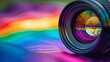 A camera lens focusing on a rainbow, capturing colors