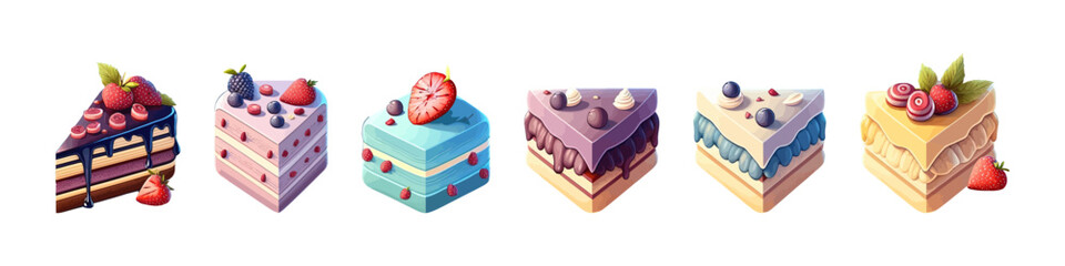 Dessert vector illustration. Sweet cakes slices pieces.