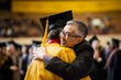 
A heartfelt embrace between a graduate and their mentor, expressing gratitude for their support