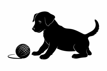 Wall Mural - Cute labrador puppy playing with a crochet ball vector illustration 