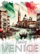 Colorful sketch of sights of Venice (Italy)