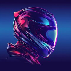 Wall Mural - Abstract racer head with helmet, dark blue gradient background, generated with AI