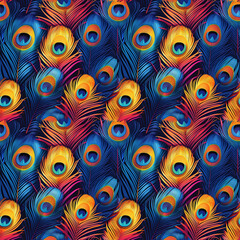 Wall Mural - seamless pattern of colorful bright peacock tail feathers for decoration of fabrics