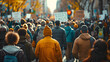 photograph of a peaceful protest of diverse multi-culture crowd telephoto lens photorealistic extreme close-up daylight