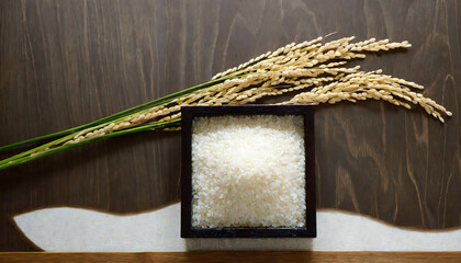 お米のイメージ素材。日本の主食、お米。豊作祈願。Image material of rice. Japan's staple food, rice. Pray for a good harvest.