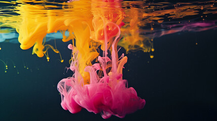 Wall Mural - color paint drops in water