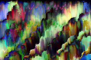 Poster - A dark grungy glitch abstract artwork in multicolor