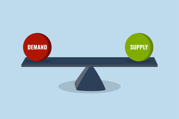 Demand and supply, balances word demand on the right and supply on the left.