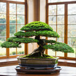 Großer Bonsai Baum , Zimmerpflanze im Wintergarten . KI Generated 