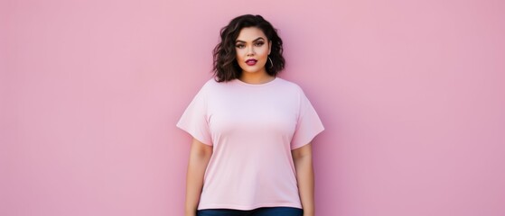 Wall Mural - Woman Standing in Front of Pink Wall