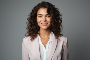 Wall Mural - Smiling Businesswoman in Suit Poses for Camera