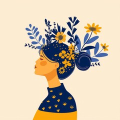 Wall Mural - A woman is wearing a flower in her hair