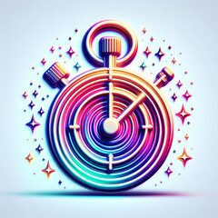 Colorful Stop Watch Illustration, Icon on white background, Vibrant Neon Spectrum, Time Management Concept Art