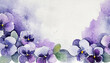 Grunge background with hand drawn beautiful violets on watercolor paper, for wedding invitations and cards