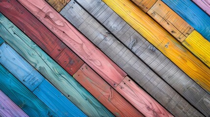 Wall Mural - Colorful wooden planks arranged in abstract pattern, vibrant background texture