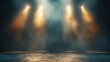 Dramatic moody stage spotlights shining in dark, empty theater background, abstract light effect