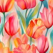 pink, red tulips, seamless pattern tile background, backdrop