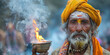 Hindu Sadhu Performing Ritual with Sacred Fire