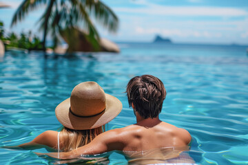 Wall Mural - Romantic couple in tropical pool