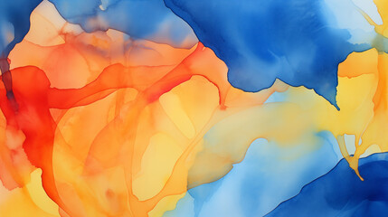 Poster - Warm watercolor background with flowing orange and blue transitions