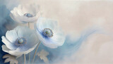 Fototapeta  - Tapeta w kwiaty, jasny, pastelowy zawilec, wzór kwiatowy, puste miejsce na tekst, kartka na życzenia