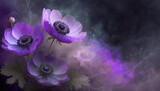 Fototapeta Tulipany - Tapeta w fioletowe kwiaty,  pastelowy zawilec, wzór kwiatowy, puste miejsce na tekst, kartka na życzenia