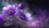 Fototapeta Tulipany - Tapeta w fioletowe kwiaty,  pastelowy zawilec, wzór kwiatowy, puste miejsce na tekst, kartka na życzenia