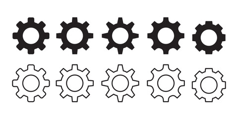 Poster - settings icon, Gear set. Black gear wheel icons, Gear setting icon collection on white background.