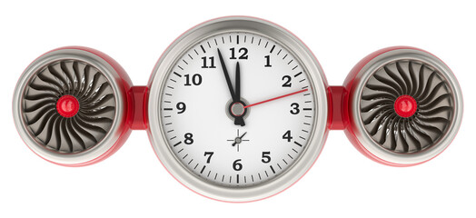 Poster - Clock with jet engines. Fast service, concept. 3D rendering isolated on transparent background
