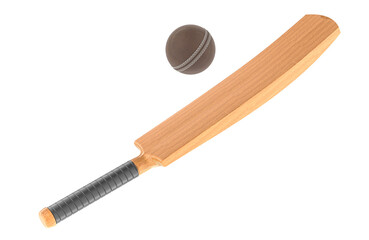 Fototapete - Cricket ball with cricket bat, 3D rendering isolated on transparent background