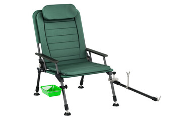 Poster - Fishing Chair with Rod Holder, folding fishing chair. 3D rendering isolated on transparent background